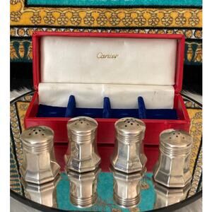 CARTIER Vintage Boxed Sterling Silver Salt & Pepper Shakers Pre-Owned